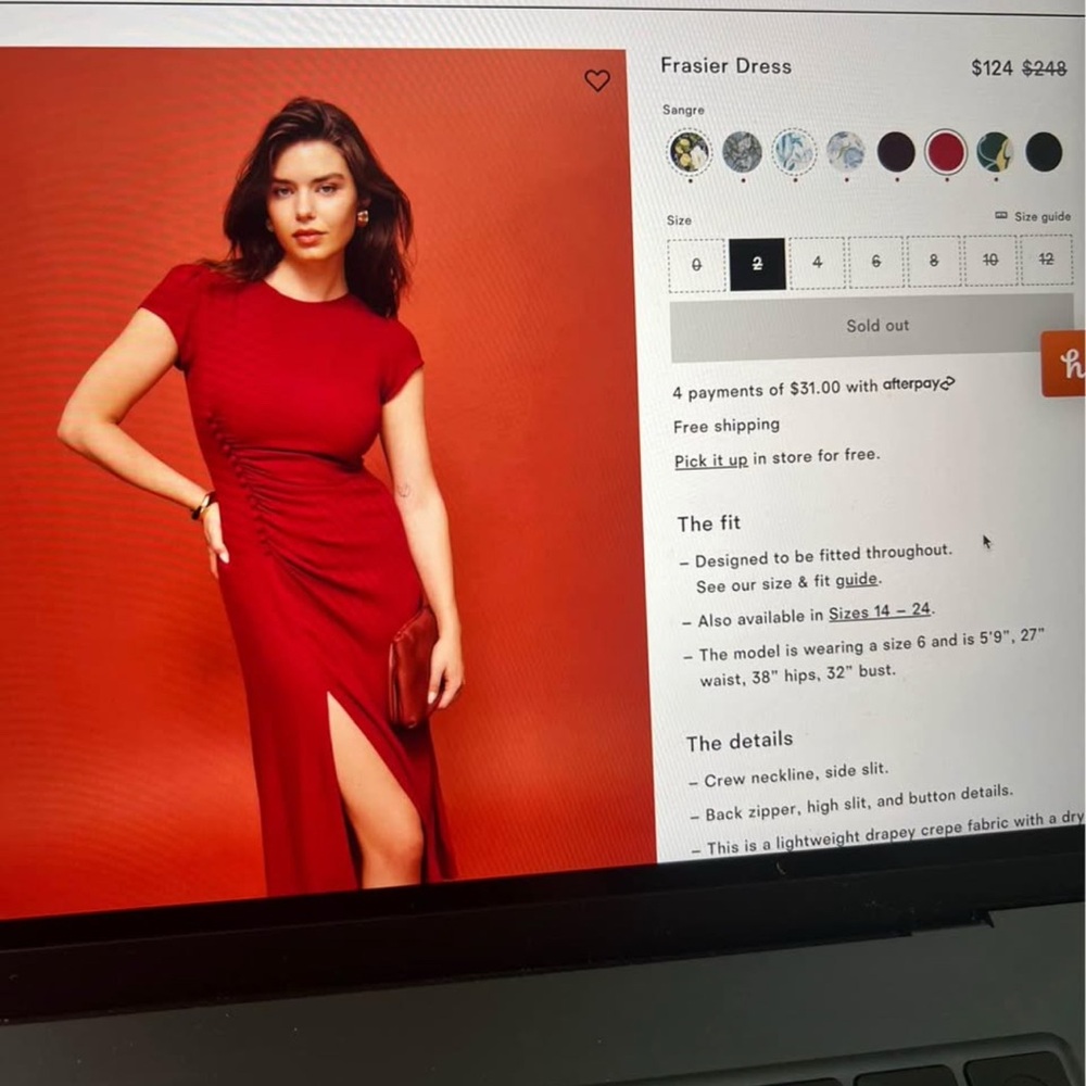 New Reformation midi Fraiser dress sangria color
